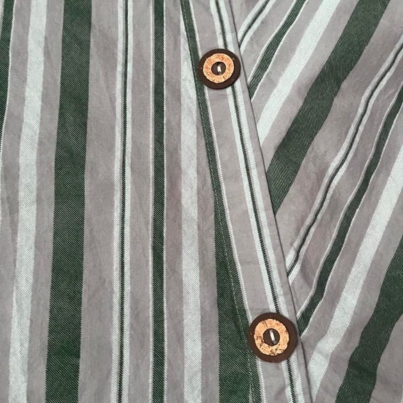 Green Striped 100% Cotton Midi Skirt Wood Buttons Women Large Boho Fairy Cottage - Picture 3 of 8